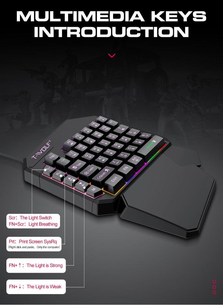 T-WOLF Gaming Mouse 40 Keys Single Hand Gaming Keyboard Converter Set  ,Waterproof RGB Color Suitable for PC/Ps4/Xbox Gamers, Android PUBG CODM Genshin Diablo All Games - Image 4
